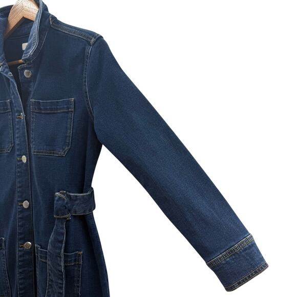 On 34th Women's Belted Denim Wrap Jacket Long Length Fall Winter Medium Wash XS - Picture 7 of 16